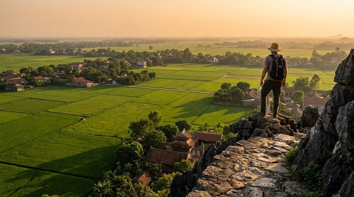 Looking over rice fields from the path up Sai Son